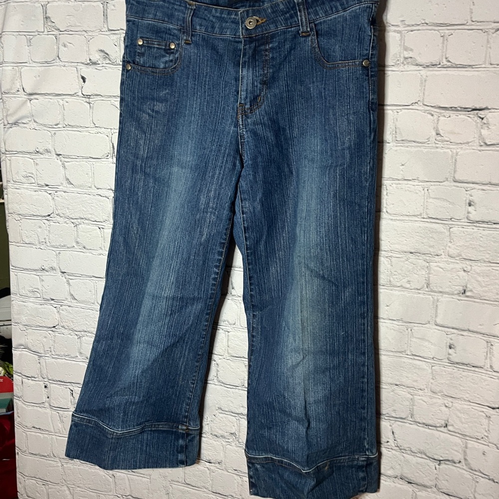 Classic Wide Leg cropped Blue Denim Jeans